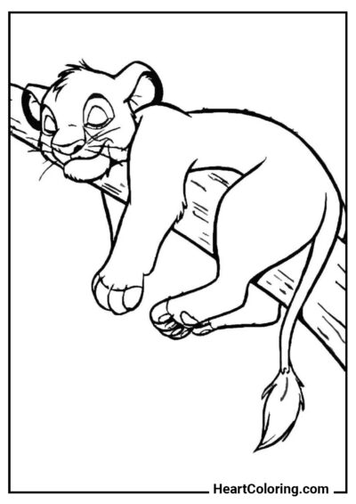 Simba Pequeno na Árvore - Desenhos do Rei Leão para Colorir