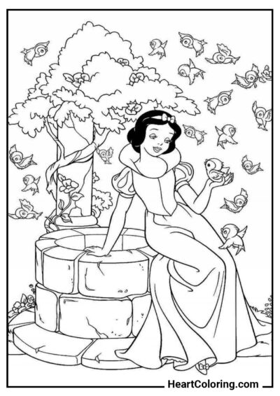 Blanche-Neige au puits - Coloriages de Blanche Neige