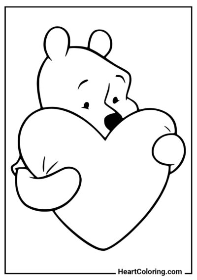 Winnie the Pooh com um coração - Desenhos de Coração para Colorir