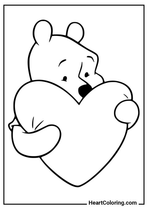 Winnie the Pooh with a heart - Heart Coloring Pages