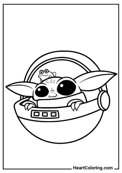 Grogu nella sua culla fluttuante - Disegni di Baby Yoda da Colorare