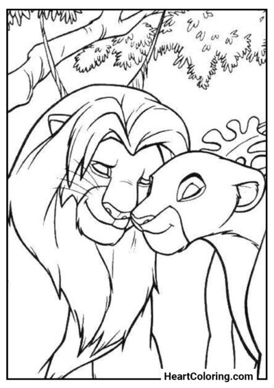 Simba e Nala - Desenhos do Rei Leão para Colorir