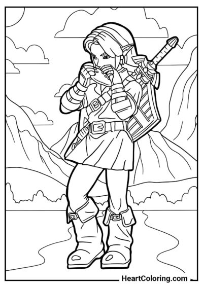 Link Playing the Ocarina – fun activity sheet for kids