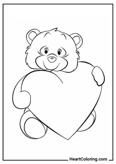 Ourson avec un cœur - Coloriages de Coeur