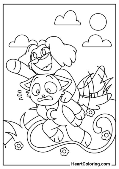 Funny CatNap and DogDay - Smiling Critters Coloring Pages