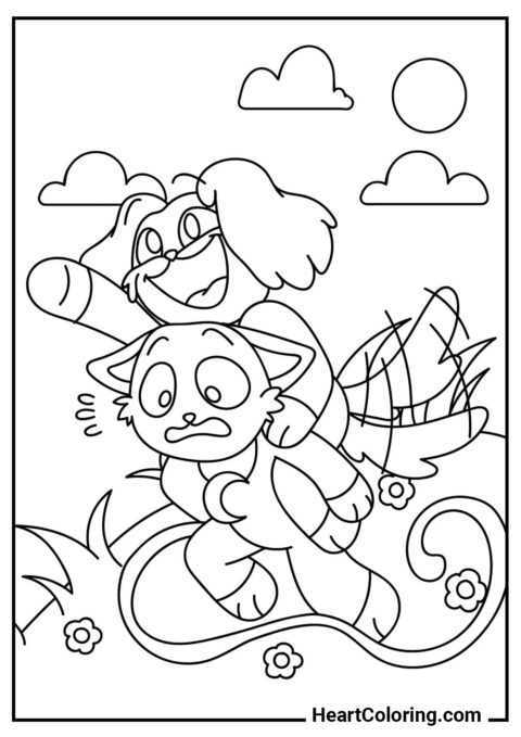 Funny CatNap and DogDay - Smiling Critters Coloring Pages