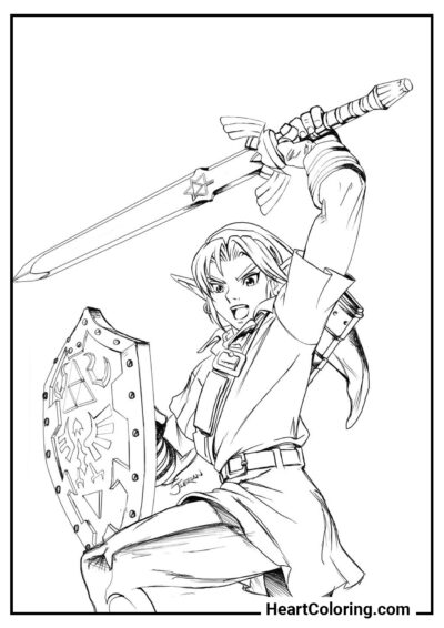 Link in battle - Zelda Coloring Pages