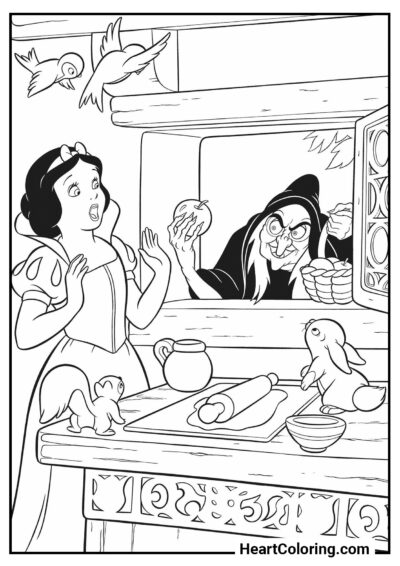 Rainha Má com uma maçã - Desenhos de  Branca de Neve para Colorir