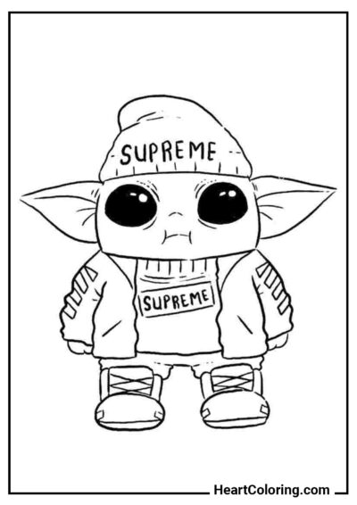 Baby Yoda a la moda - Dibujos de Baby Yoda para Colorear