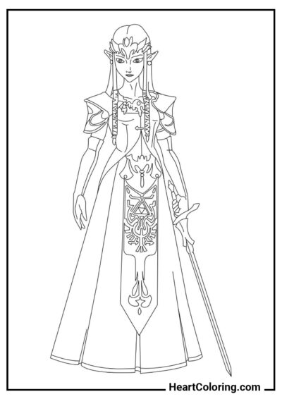 Princesa com espada - Desenhos de Zelda para Colorir