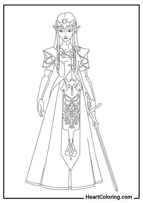 Princesa com espada - Desenhos de Zelda para Colorir