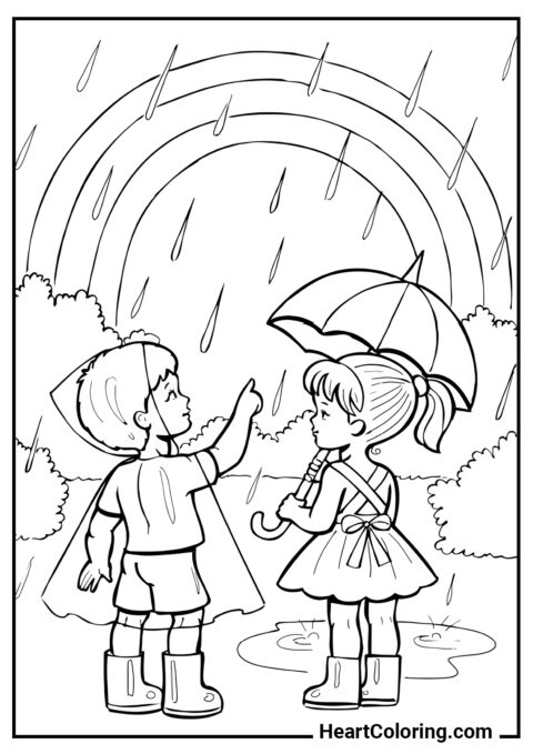 Rainbow in the Rain - Autumn Coloring Pages