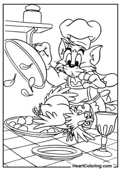 Tom o Cozinheiro - Desenhos do Tom e Jerry para Colorir