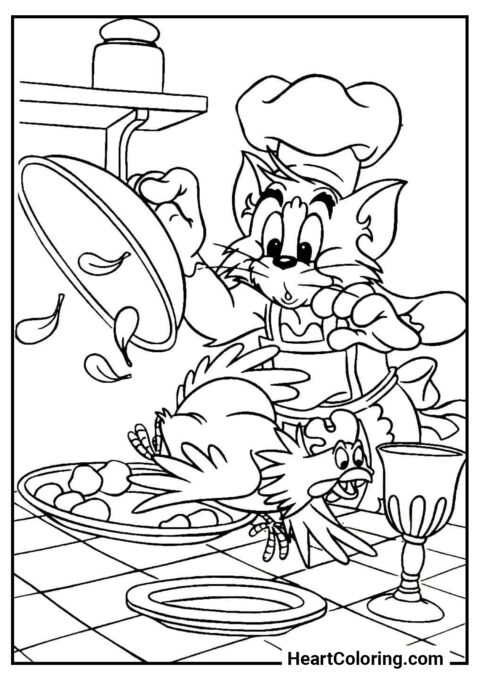 Tom o Cozinheiro - Desenhos do Tom e Jerry para Colorir