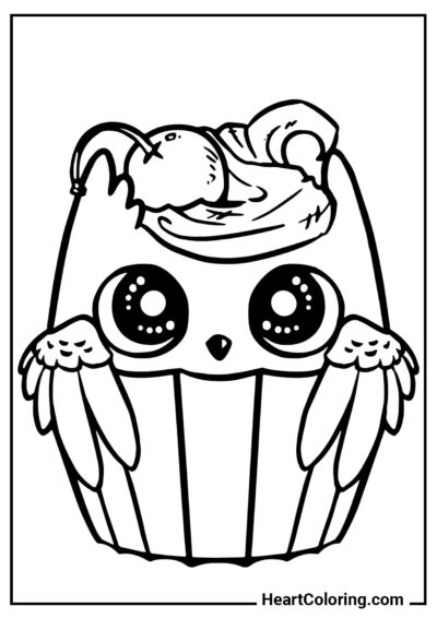 Búho cupcake - Dibujos Kawaii para Colorear