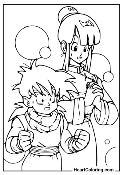 Gohan with mom - Dragon Ball Z Coloring Pages