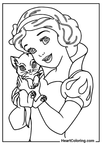 Princesa com um gato - Desenhos de  Branca de Neve para Colorir