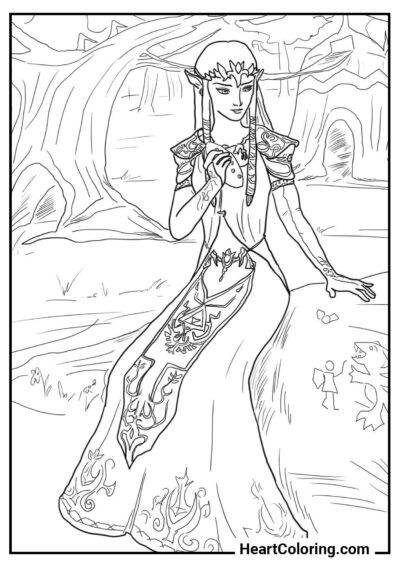 Zelda in the garden - Zelda Coloring Pages