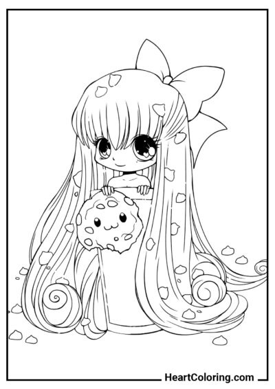 Fille avec un nœud - Coloriages Kawaii