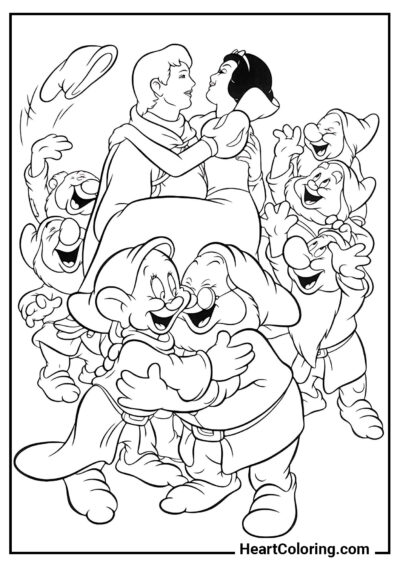 Amis heureux - Coloriages de Blanche Neige