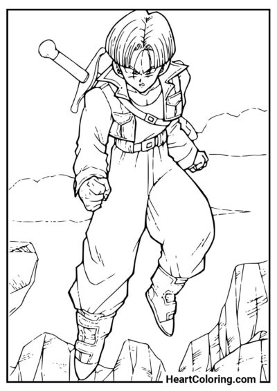 Trunks em voo - Desenhos de Dragon Ball Z para Colorir