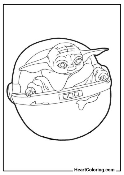 Baby Yoda em um berço cósmico - Desenhos do Baby Yoda para Colorir