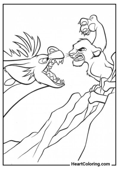 Fight with Hyena - The Lion King Coloring Pages