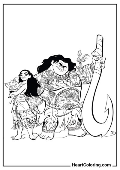 Brave heroes - Moana Coloring Pages