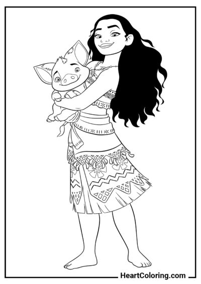 Moana y Pua - Vaiana (Moana) para Colorear