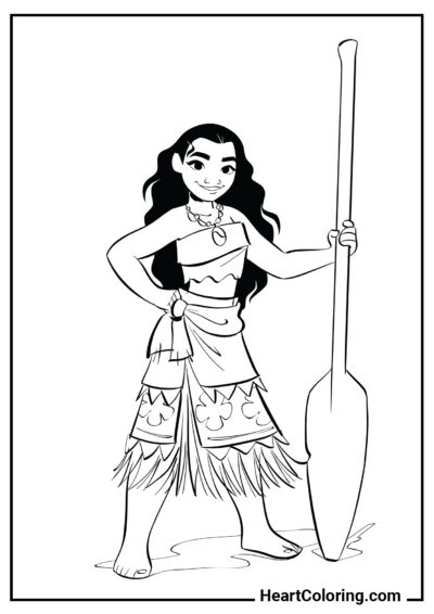 Moana with a paddle - Moana Coloring Pages