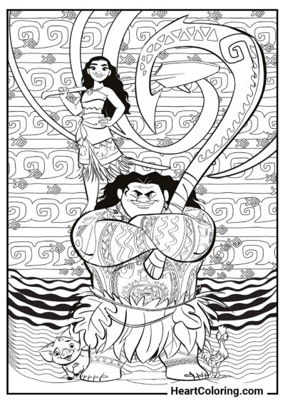 Salvadores da Oceania - Desenhos de Moana para Colorir