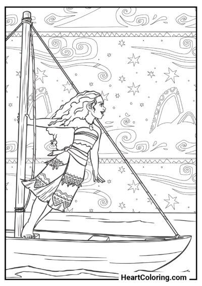 Moana on a boat - Moana Coloring Pages