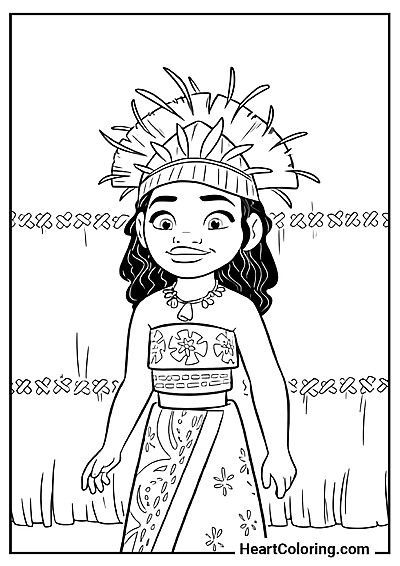 Kolorowanka Vaiana w tradycyjnym stroju — format PDF do pobrania