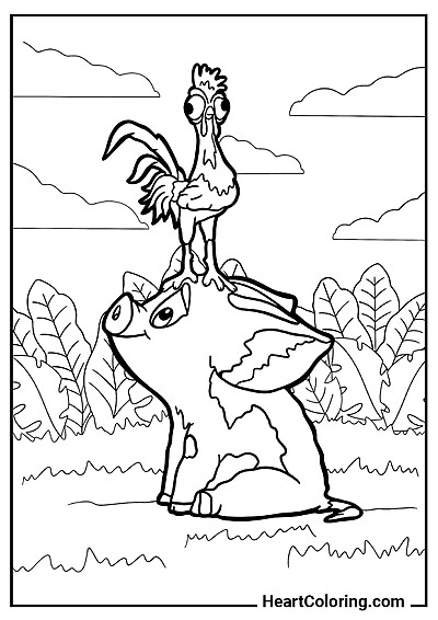 Ciekawa kolorowanka Heihei na głowie Puy — pobierz za darmo