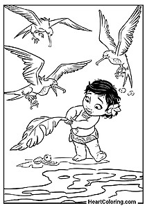 Pobierz kolorowankę Mała Vaiana pomaga żółwikowi — format JPG lub PDF