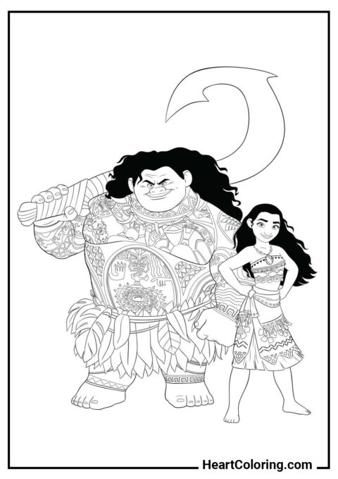 Maui and Moana - Moana Coloring Pages