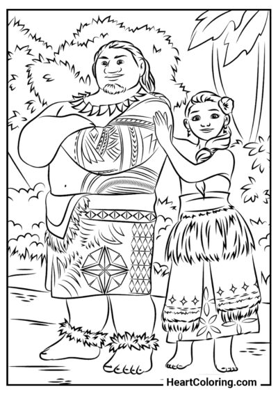 Chief Tui and Sina - Moana Coloring Pages