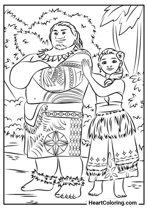 Chief Tui and Sina - Moana Coloring Pages