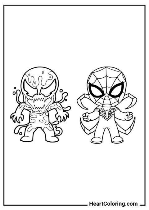 Chibi Venom y Spider-Man - Dibujos de Venom para Colorear