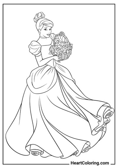 Cinderella with a Huge Bouquet of Flowers - Cinderella Coloring Pages