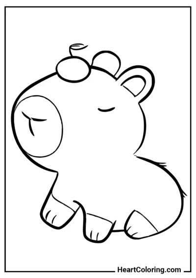 Capybara with a Peach on Its Head - Capybara Coloring Pages