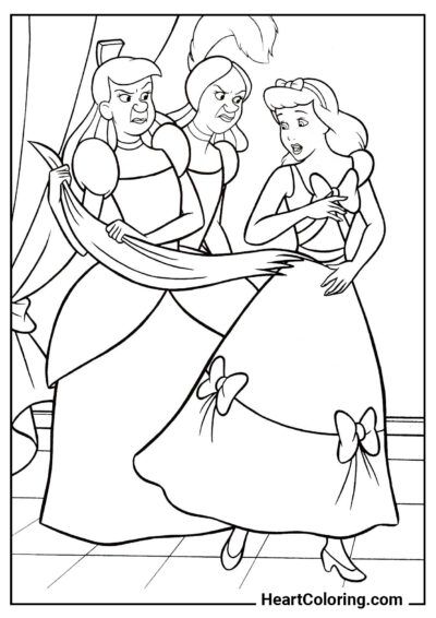 The Stepsisters Teasing Cinderella - Cinderella Coloring Pages