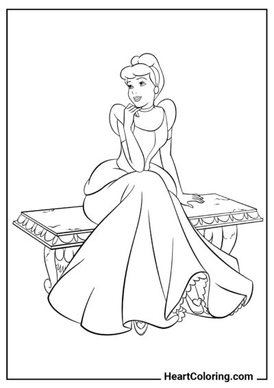 Thoughtful Cinderella on a Bench - Cinderella Coloring Pages