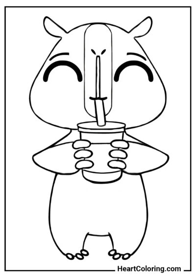 Capybara with a Cocktail - Capybara Coloring Pages