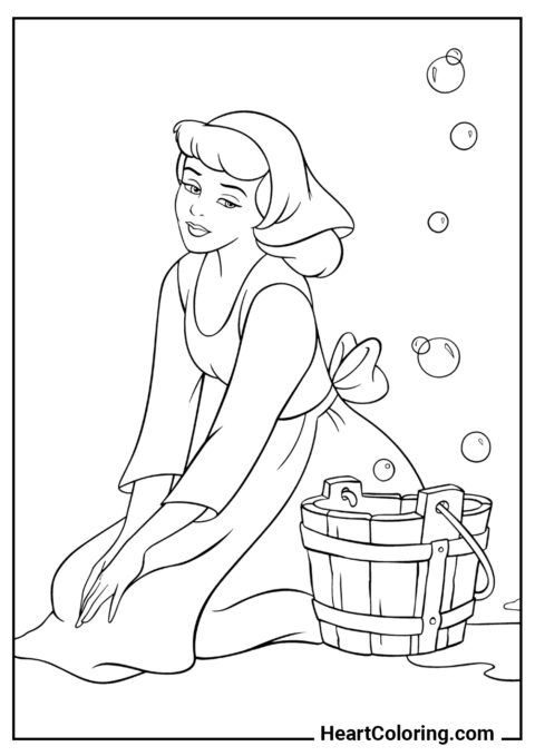 Sad Cinderella Doing the Chores - Cinderella Coloring Pages