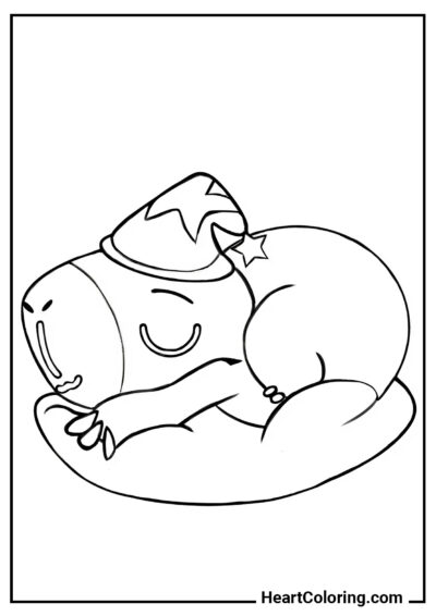 Sleepy Baby Capybara - Capybara Coloring Pages