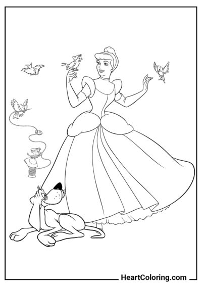 Cinderella and Her Loyal Dog - Cinderella Coloring Pages