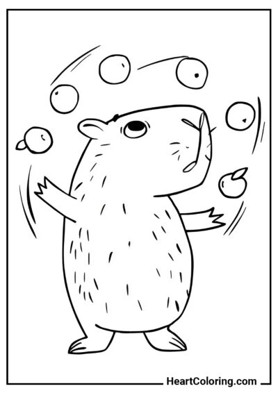 Capybara Juggler - Capybara Coloring Pages