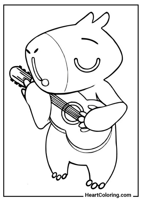 Capybara with a Guitar - Capybara Coloring Pages