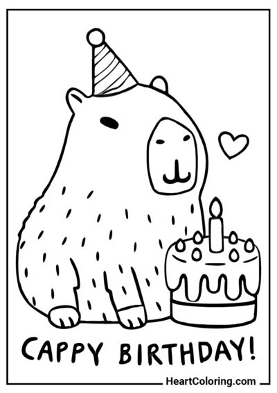 Cappy Birthday - Capybara Coloring Pages